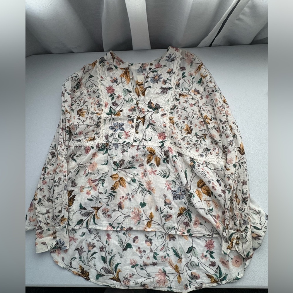 Anthropologie Floral Blouse with Lace Accents